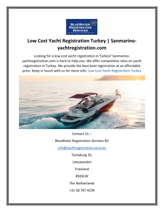 Low Cost Yacht Registration Turkey  Sanmarino-yachtregistration.com