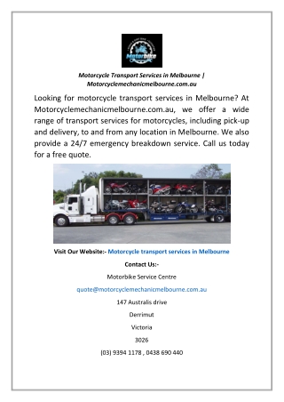 Motorcycle Transport Services in Melbourne