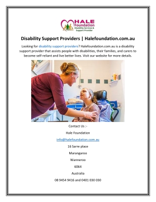 Disability Support Providers  Halefoundation.com.au