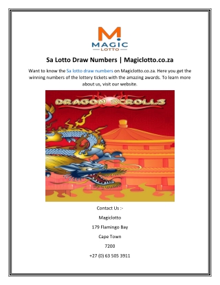 Sa Lotto Draw Numbers  Magiclotto.co.za