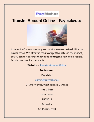 Transfer Amount Online  Paymaker.co