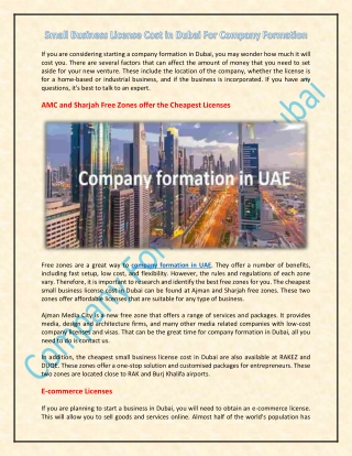 Small Business License Cost in Dubai For Company Formation