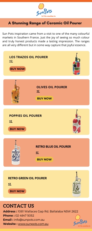 A Stunning Range of Ceramic Oil Pourer