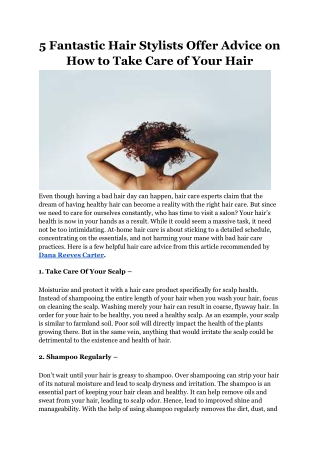 5 Fantastic Hair Stylists Offer Advice on How to Take Care of Your Hair