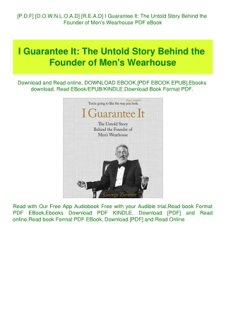 [P.D.F] [D.O.W.N.L.O.A.D] [R.E.A.D] I Guarantee It The Untold Story Behind the Founder of Men's Wear