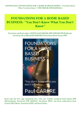 {DOWNLOAD} FOUNDATIONS FOR A HOME BASED BUSINESS You Don't Know What You Don't Know {PDF EBOOK EPUB