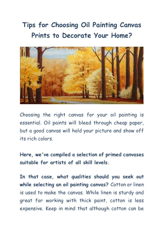 Tips for Choosing Oil Painting Canvas Prints to Decorate Your Home