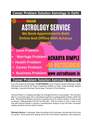 Career Problem Solution Astrology in Delhi  91-9873530830