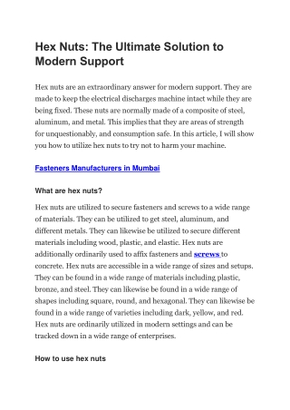 Hex Nuts The Ultimate Solution to Modern Support