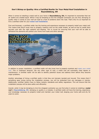 Don't Skimp on Quality: Hire a Certified Roofer for Your Metal Roof Installation