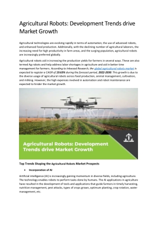 Agricultural Robots: Development Trends drive Market Growth