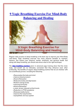 9 Yogic Breathing Exercise For Mind-Body Balancing and Healing