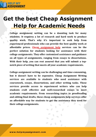 Get the best Cheap Assignment Help for Academic Needs