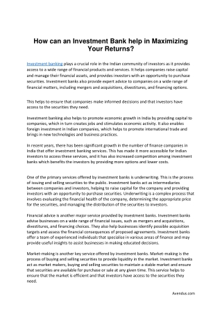 How can an Investment Bank help in Maximizing Your Returns.docx