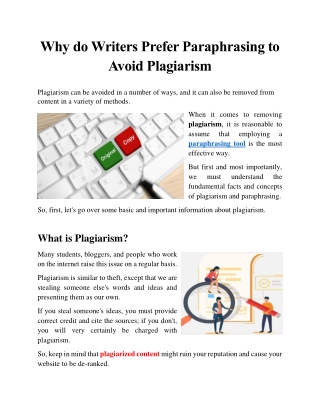 Why do writers prefer paraphrasing to avoid plagiarism