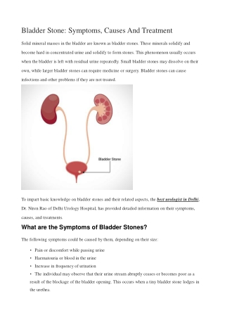 Bladder Stone: Symptoms, Causes And Treatment