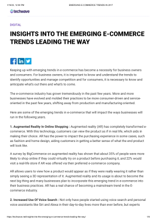 INSIGHTS INTO THE EMERGING E-COMMERCE TRENDS LEADING THE WAY