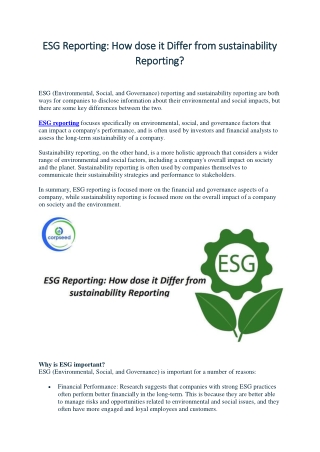ESG Reporting How dose it Differ from sustainability Reporting