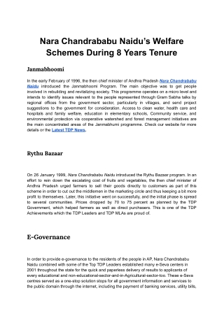 Nara Chandrababu Naidu’s Welfare Schemes During 8 Years Tenure