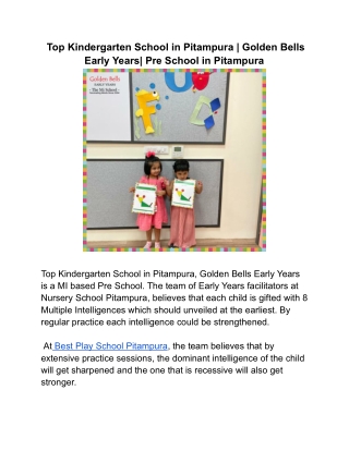 Top Kindergarten School in Pitampura _ Golden Bells Early Years_ Pre School in Pitampura