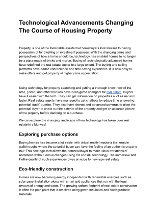 Technological Advancements Changing The Course of Housing Property