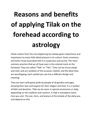 Reasons and benefits of applying Tilak on the forehead according to astrology