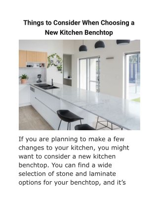 Things to Consider When Choosing a New Kitchen Benchtop