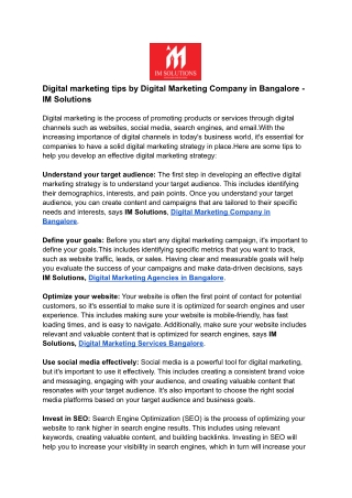 Digital marketing tips by Digital Marketing Company in Bangalore - IM Solutions