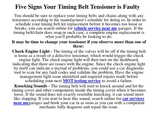 Five Signs Your Timing Belt Tensioner is Faulty