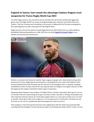 England Vs Samoa Sam reveals the advantage Catalans Dragons must weaponize for France Rugby World Cup 2023
