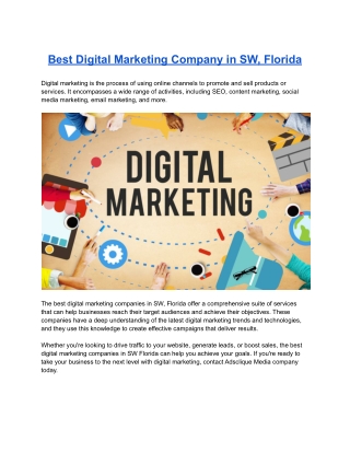 Best Digital Marketing Company in SW, Florida