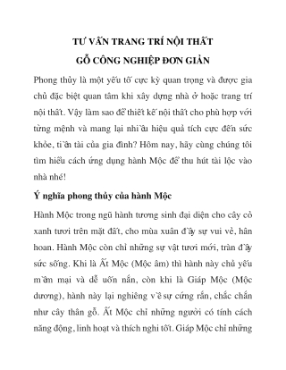 Tư vấn trang trí nội thất gỗ công nghiệp đơn giản
