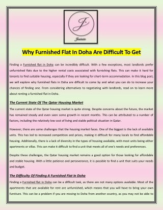 Why Furnished Flat In Doha Are Difficult To Get