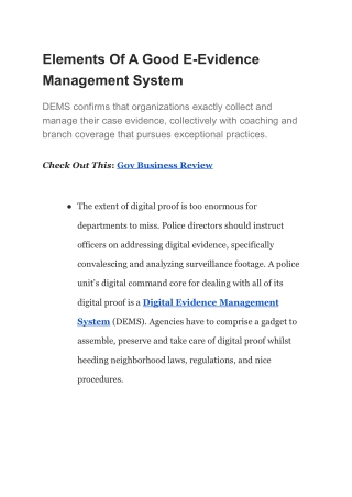Elements Of A Good E-Evidence Management System