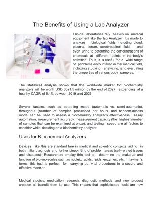 The Benefits of Using a Lab Analyzer