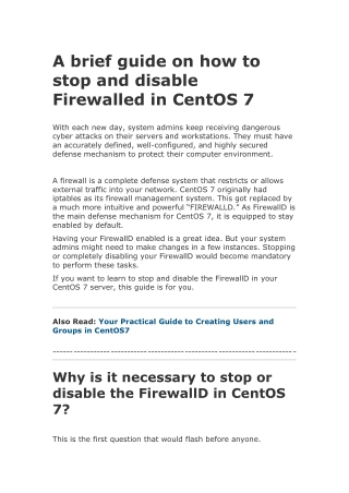 A brief guide on how to stop and disable Firewalled in CentOS 7