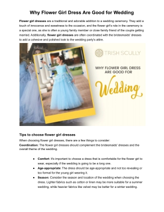 Why Flower Girl Dress Are Good for Wedding