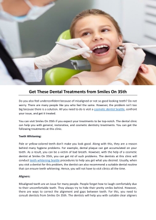 Get These Dental Treatments from Smiles On 35th