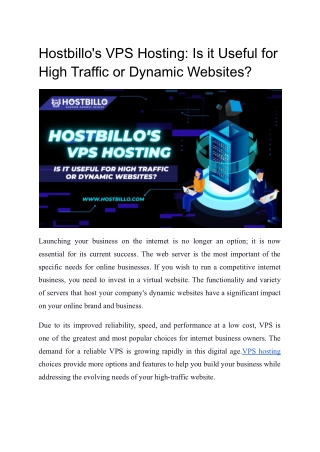 Hostbillo’s VPS Hosting: Is it Useful for High Traffic or Dynamic Websites?