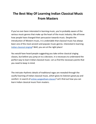 The Best Way Of Learning Indian Classical Music From Masters