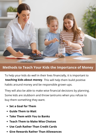 Methods to Teach Your Kids the Importance of Money