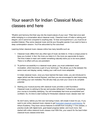 Your search for Indian Classical Music classes end here