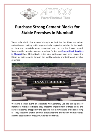 Purchase Strong Cement Blocks for Stable Premises in Mumbai