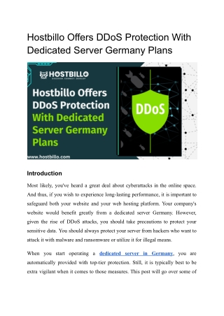 Hostbillo Offers a Free DDOS Protection with Dedicated Server Germany Plans