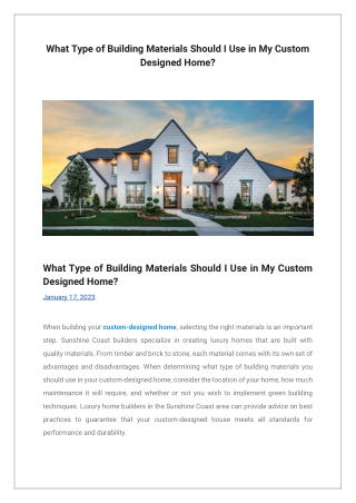 What Type of Building Materials Should I Use in My Custom Designed Home