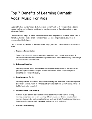 Top 7 Benefits of Learning Carnatic Vocal Music For Kids