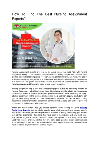How To Find The Best Nursing Assignment Experts