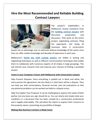 Hire the Most Recommended and Reliable Building Contract Lawyers