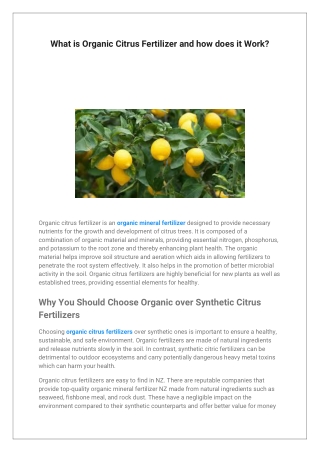 What is Organic Citrus Fertilizer and how does it Work