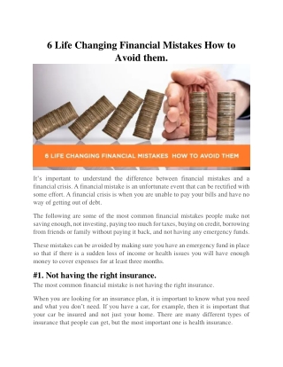 6 Life Changing Financial Mistakes How to Avoid them